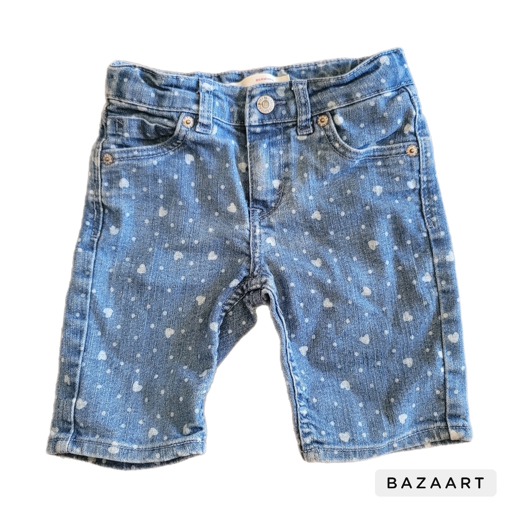 Levi's Jean Shorts Girls Size 6X Regular Blue Bermuda Hearts Kids